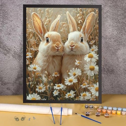 RICUVED Easter Paint by Numbers for Adults, Rabbits Paint by Numbers Kit for Adults Beginners, Flowers DIY Acrylic Oil Painting on Canvas Easy for Gift Home Wall Decor 16x20 Inch - Image 2