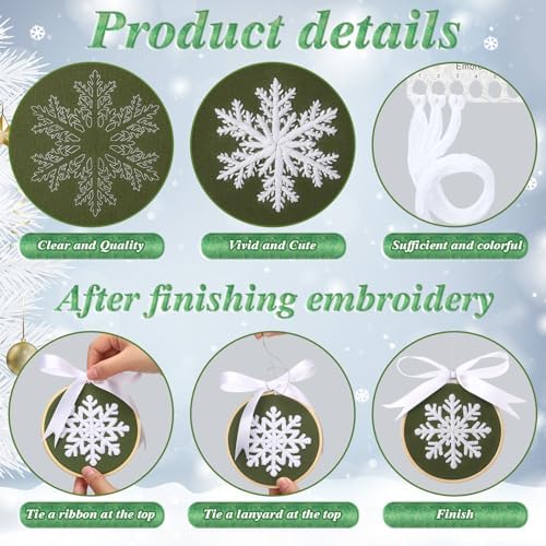 Roowest 6 Sets Christmas Embroidery Kits Snowflake Ornament DIY,Green - Image 4