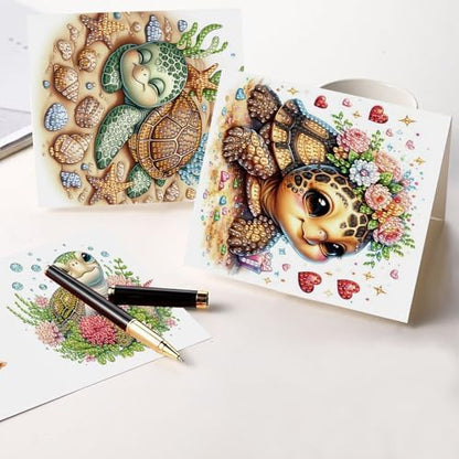 antor 6 pcs Diamond Art Painting Greeting Card Kits, Animal Cute Turtle Design Irregular Shapes Diamond Art Fine Glitter Greeting Cards with Envelopes, Clay Glue, Pen, and Bead Bag for Creative Gifts - Image 4