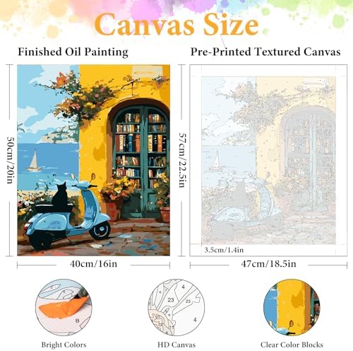 Paint by Numbers Kit for Adults, Coastal Bookshop & Ocean, 16x20 Inch - Image 2