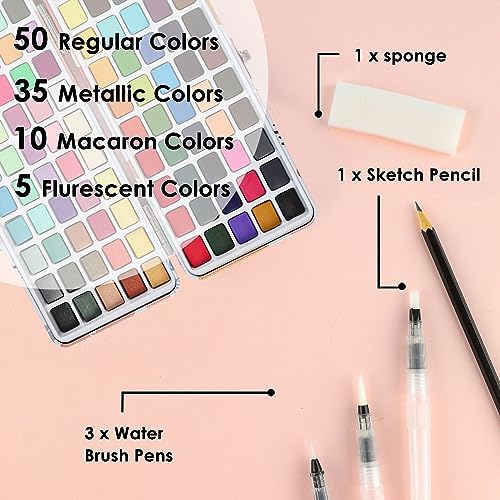 Grabie Watercolor Paint Set of 100 Color with Brush Pens - Image 3