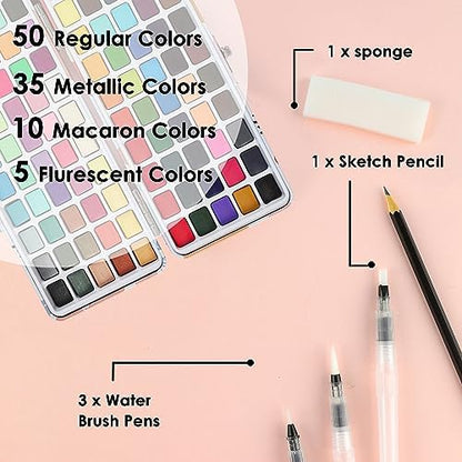 Grabie Watercolor Paint Set of 100 Color with Brush Pens - Image 3