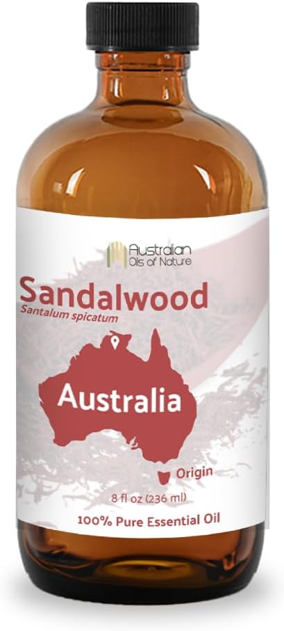 Nature Packaged Sandalwood Essential Oil - Direct from Australian Oils of Nature - Steam Distilled - Aceite Esencial de Sándalo for Aromatherapy, Massage, Diffuser, DIY Candle and Soap Making - 8oz