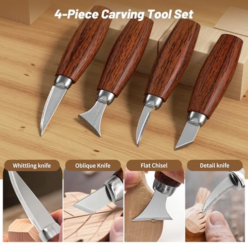 Wood Carving Kit, Wood Carving Tools Set with Carving Knives Detail Knives Basswood Blocks Gloves Polishing Compound Coloring Set, Wood Whittling Kit for Beginners DIY Hobbies for Adults - Image 3