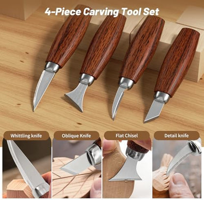 Wood Carving Kit, Wood Carving Tools Set with Carving Knives Detail Knives Basswood Blocks Gloves Polishing Compound Coloring Set, Wood Whittling Kit for Beginners DIY Hobbies for Adults - Image 3