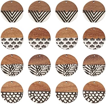 FASHEWELRY 16Pcs Flat Round Wood Resin Earrings Charms 35mm Round Wooden Earring Blanks Charms 4 Styles Wooden Earring Findings for Jewelry Making by FASHEWELRY