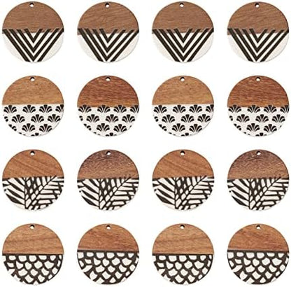 FASHEWELRY 16Pcs Flat Round Wood Resin Earrings Charms 35mm Round Wooden Earring Blanks Charms 4 Styles Wooden Earring Findings for Jewelry Making by FASHEWELRY