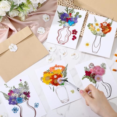 Dunzoom 30 Set DIY Cards Envelopes Dried Flowers Wax Seal Wedding Birthday - Image 4