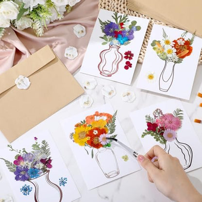 Dunzoom 30 Set DIY Cards Envelopes Dried Flowers Wax Seal Wedding Birthday - Image 4