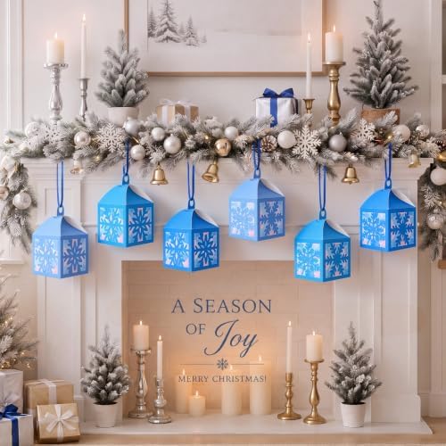 Maitys 16 Sets Winter Snowflake Blue Paper Lantern Suncatcher Craft Kits - Image 5