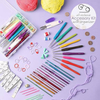 Hearth & Harbor Crochet Kit with 1500 Yards Assorted Yarn Kit, Ergonomic Hooks, Crocheting Instruction, Knitting & Crochet Supplies - Beginner Crochet Kits for Adults, Ideal for Amigurumi - Image 4