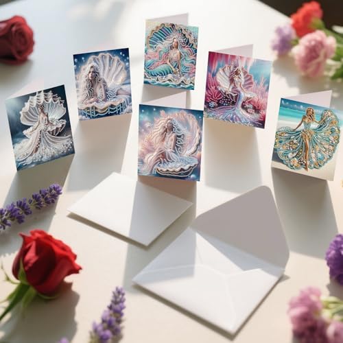 6pcs Diamond Painting Greeting Card with envelopes, DIY Shells and Mermaids Diamond Art Greeting Card for Blessing and Wish Special Shaped Arts Crafts for Christmas Birthday Thanksgiving Day Holiday - Image 5