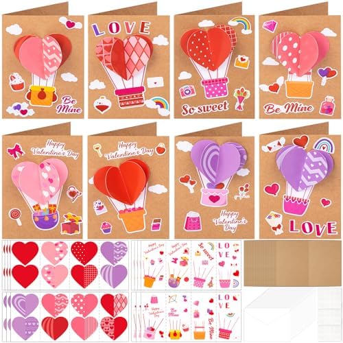 80UncleKimby 28Sets Valentines Day Crafts Card Making Kit DIY 3D Heart Cards with Envelopes Conversation Hearts Arts Craft Classroom Exchange Party Favors Bulk Supplies by 80UncleKimby