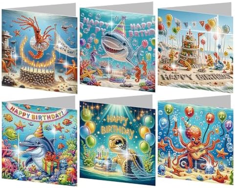 POETRYDRAW 6 Pack 5D DIY Diamond Art Painting Ocean Card Kit, Diamond Art Birthday Holiday Greeting Card, Crafts Kit Creative with Envelope by POETRYDRAW