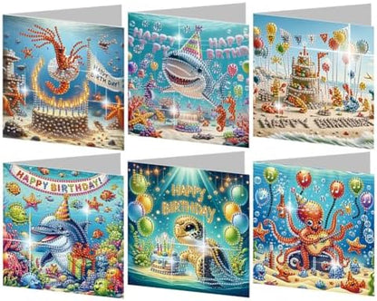 POETRYDRAW 6 Pack 5D DIY Diamond Art Painting Ocean Card Kit, Diamond Art Birthday Holiday Greeting Card, Crafts Kit Creative with Envelope by POETRYDRAW