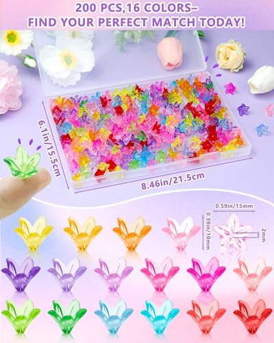 FIVEIZERO Flower Charms, 200PCS 16 Colors Acrylic Lily Flower Beads - Image 2