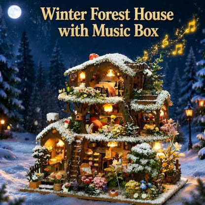 DIY Miniature House Kit for Adults with Music Box, Snowy Forest House - Image 7