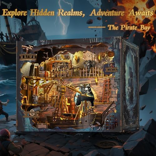 Book Nook Kit - DIY Miniature Pirate Bay Kit for Adults & Teens, Dollhouse Booknook Bookshelf Insert Decor with LED Light, Unique Gift for Family, Friends - Image 6