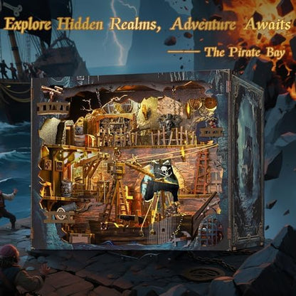 Book Nook Kit - DIY Miniature Pirate Bay Kit for Adults & Teens, Dollhouse Booknook Bookshelf Insert Decor with LED Light, Unique Gift for Family, Friends - Image 6