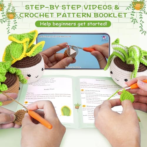 Crochetta Crochet Kit for Beginners, Crochet Starter Kits for Adults with Step-by-Step Video Tutorials, Learn to Crochet Kit Kids, Knitting Craft Supplies, Crochet Plants Indoor Home Decor(40%+ Yarn) - Image 4