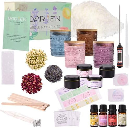 DARJEN Candle Making Kit for Adult, 4 Jars & 4 Tins Soy Wax Scented DIY Set by DARJEN