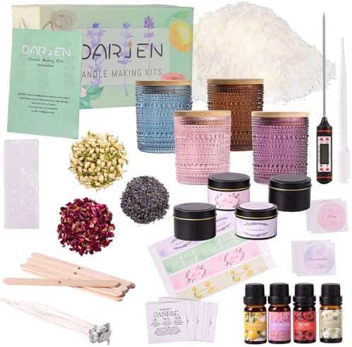 DARJEN Candle Making Kit for Adult, 4 Jars & 4 Tins Soy Wax Scented DIY Set by DARJEN