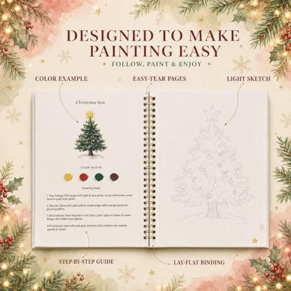 EIOLUIK Christmas Watercolor Workbook Set - 12 Paintings, 16 Paints, 3 Brushes - Image 3