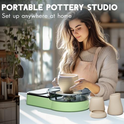 Pottery Wheel for Adults - Complete Pottery Tools Kit for Beginners, 6" Turntable Two-Way Rotation Adjustable Speed, 2.2 lbs. Air Dry Clay, Mini Clay Making Pottery Wheel with Storage Design (Green) - Image 5