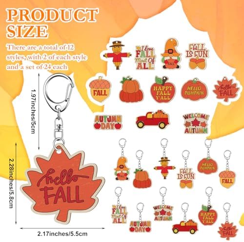 RattanView 24 Pcs Fall Craft Keychains DIY Keychain, 12 Styles - Image 2