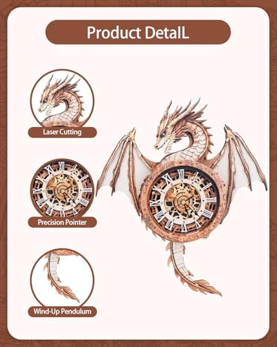 3D Puzzles for Adults-Wooden Dragon Clock Puzzle DIY Wall Clock Model Kit - Image 5