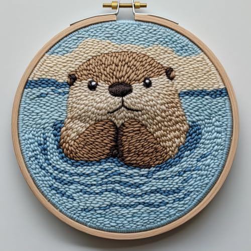Punch Needle kit for Beginners, Punch Stitching kit for Adults, Needle Punch Kits for Adults – A Water Otter with Hands Raised in The Water Punch Needle Set by Unknown