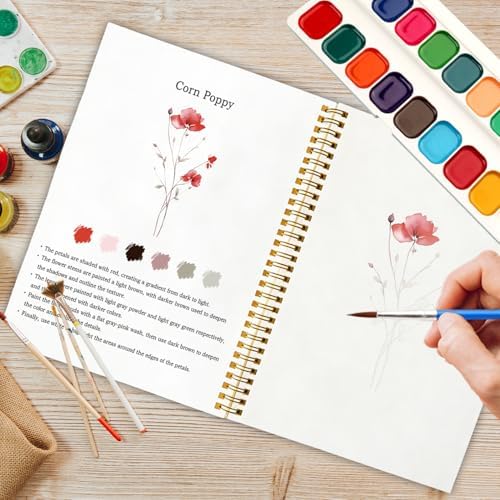 12 Wildflower Patterns Watercolor Set, Painting Book for Beginners, Stress Relief Art Gift for Women and Adults, Relaxing DIY Workbook, Boho Nature Lover Kit - Image 5