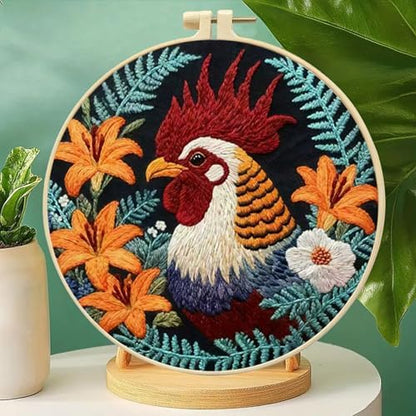 FRANDEK DIY Flower Rooster Stamped Embroidery Kit with Hoop for Adults - Image 7