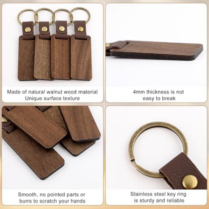 PineHaven Blank Wooden Key Chain, Rectangle Wood Keychain Blanks,Unfinished Wood Key Ring Wooden Engraving Blank Keys Tags - Image 3
