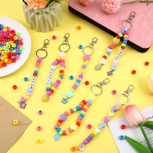 AUGSUN 713Pcs Colorful Bead Keychain Making Kit DIY Keychain Craft - Image 6