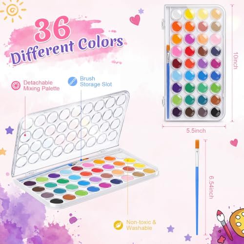 Nuanchu Gifts Bulk Watercolor Paint Washable Watercolor Paint Kits Palette and Brushes Portable Water Color Supplies for Adults, Beginners Artists Graduation Gift(30 Pack,6 Colors) - Image 3