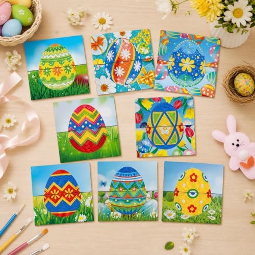 8PCS Easter Egg DIY Greeting Card Kits with Envelopes Diamond Art Greeting Cards Diamond Art Cards Kits for Adults DIY Crafts Family Friend Gifts - Image 4