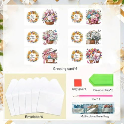 jinglinhh 6pcs Daisy Flower Basket Tulip Letters Diamond Art Painting Greeting Cards with Envelopes, DIY Card Making Kits for Adults, Diamond Art Postcards Christmas Cards Craft Gifts - Image 3