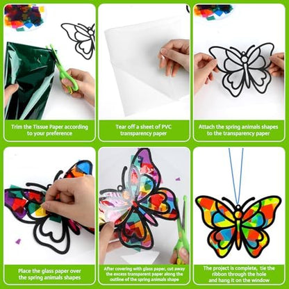 Lonfliness 32 Sets Spring Bug Suncatchers Craft Kit DIY Insect Window Stained Glass Effect Paper Butterfly Bee Home School Classroom Decoration Summer Art Creative Activity Project Gift Favor - Image 3