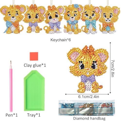 LazyFold 6Pcs Diamond Art Keychain Ornaments Kits for Adults,DIY Animals Cute Lions Diamond Painting Keychain,Key Ring Art Pendant Tree Decor Gift（Single-Sided） - Image 2