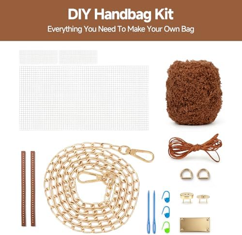 tripforfree DIY Knitting & Crochet Handbags Kit, Mesh Plastic Canvas Kit for Shoulder Bags, Crossbody Bags, Embroidery Projects, Linen - White (Brown) - Image 2