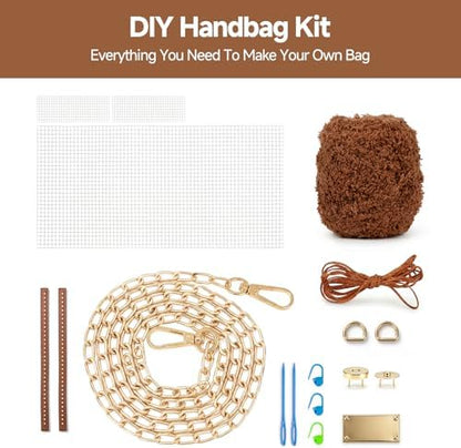 tripforfree DIY Knitting & Crochet Handbags Kit, Mesh Plastic Canvas Kit for Shoulder Bags, Crossbody Bags, Embroidery Projects, Linen - White (Brown) - Image 2