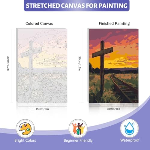 Cross Framed Paint by Numbers Kit for Adults Beginner & Kids Ages 8-12, Sunset Landscape Paint by Numbers with Frame, without Easel, DIY Number Painting for Adults for Home Decor Gift 8 x 12 Inch - Image 4