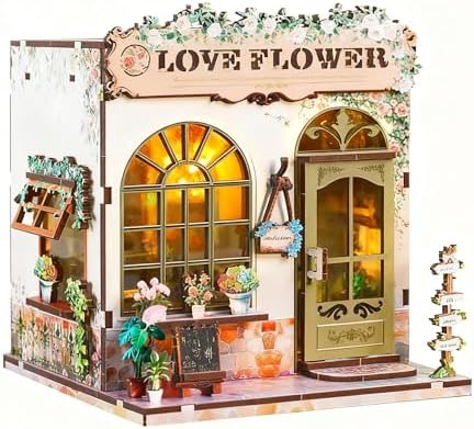 DIY Miniature House Kit, Flower Shop Book Nook Kit, Mini House Building Kit, Miniature Dollhouse Kit for Adults and Teens, 3D Wooden Puzzles with LED Light, Bookshelf Craft Kit for Family and Friends by ANTREATU