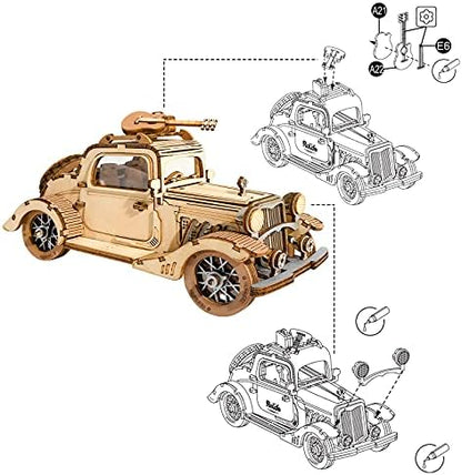 ROBOTIME 3D Wooden Puzzles Car DIY Model Kits to Build Wooden Model Vintage Car Craft Gift for Collection Lover - Image 5