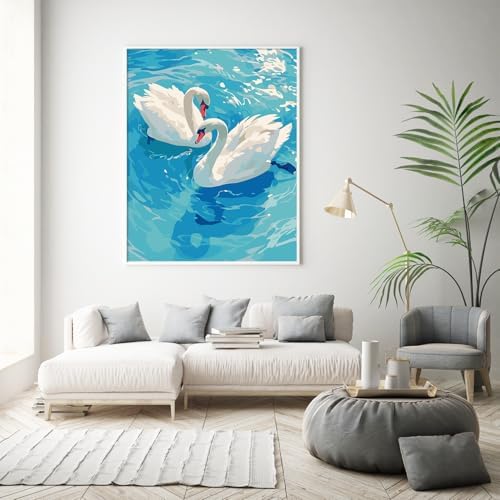 Possoco Paint by Numbers Kit for Adults Beginner, Pure Swan Easy Adult Paint by Number Kits on Canvas, DIY Acrylic Watercolor Oil Paint by Number for Adults Teens for Home Decor Gift 16x20 Inch - Image 2