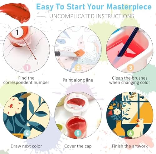 Offito 6 Pack Paint by Numbers Kit for Adults, Flowers Vase Cat, 10x14 Inch - Image 6