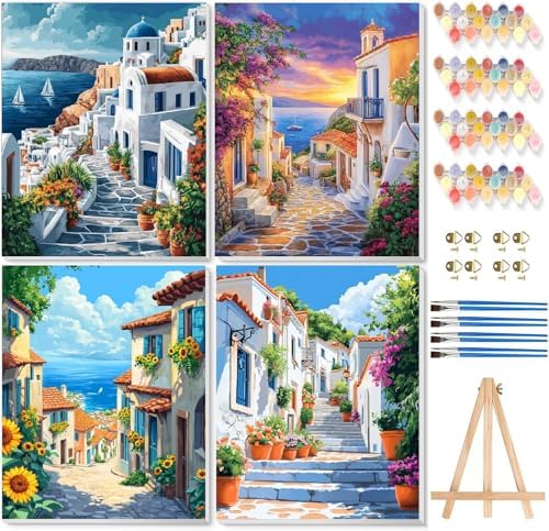TCDZMYGS 4 Pack Paint by Numbers Kit for Adults Beginner,Cityscape Paint by Number Kits with Frame,DIY Acrylic Oil Painting by Numbers for Home Wall Decor 9.5 x 12 inch by TCDZMYGS