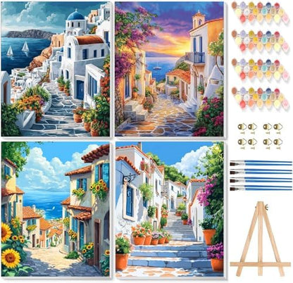 TCDZMYGS 4 Pack Paint by Numbers Kit for Adults Beginner,Cityscape Paint by Number Kits with Frame,DIY Acrylic Oil Painting by Numbers for Home Wall Decor 9.5 x 12 inch by TCDZMYGS