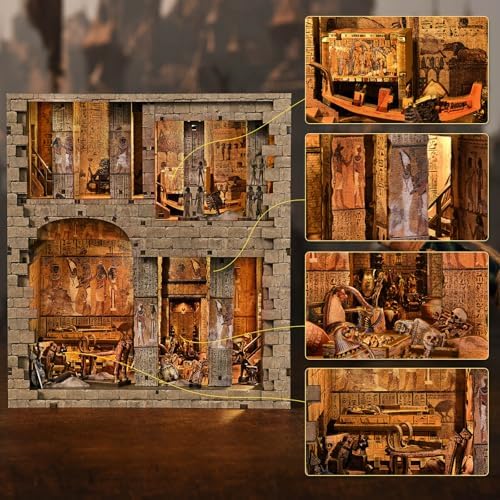 fifijoy Book Nook Kit - Egyptian Pharaohs Tomb DIY Miniature House Kit for Adults and Teens, Dollhouse BookNook Tiny House, Bookshelf Decor 3D Wooden Puzzle, Unique Gifts for Family and Friends - Image 2